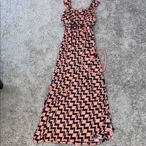 pretty coral and blue zig zag maxi dress